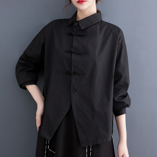 2024 Autumn Chinese style long-sleeved shirts for women with irregular buttons and niche design shirts