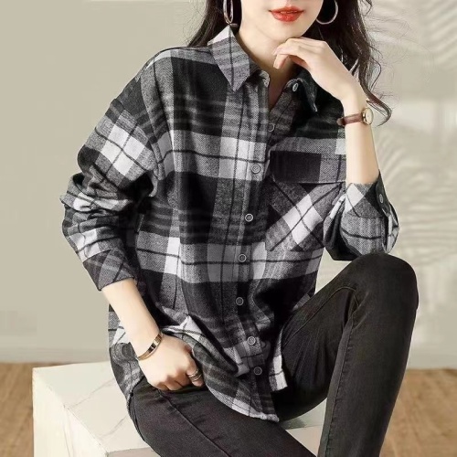 2024 women's new autumn coats, artistic brushed plaid casual loose mid-length tops