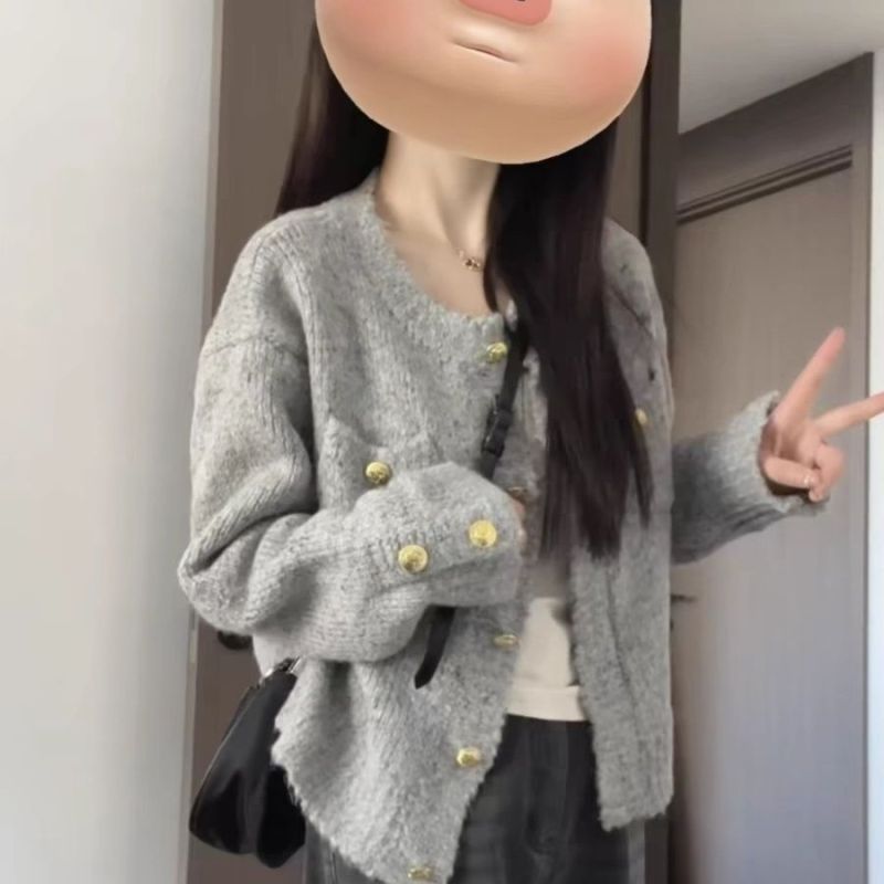 Gray knitted cardigan for women's spring and autumn new spring and autumn chic small fragrance style sweater jacket with a high-end feel