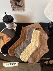 實拍秋冬季純色百搭襪子女中筒襪堆堆襪長襪女襪純棉5雙裝