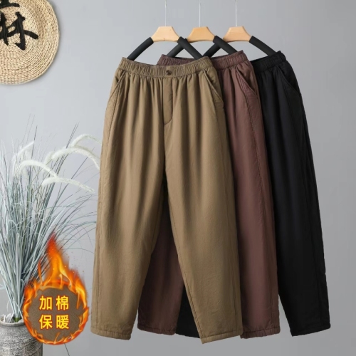 Winter cotton trousers 2024 new retro casual thickened trousers versatile loose warm cotton trousers for outer wear