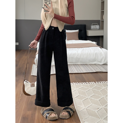 Real shot!  2024 Autumn and Winter Velvet Loose Suit Pants Casual Pants Women's Wide Leg Pants High Waist Slim Nine-Point Pants