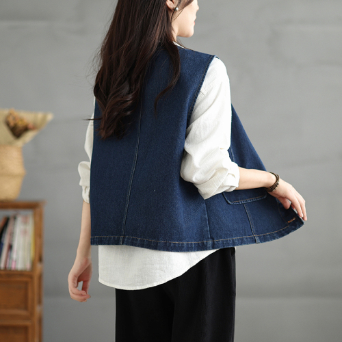 Japanese retro denim vest autumn new style layered vest with small design vest