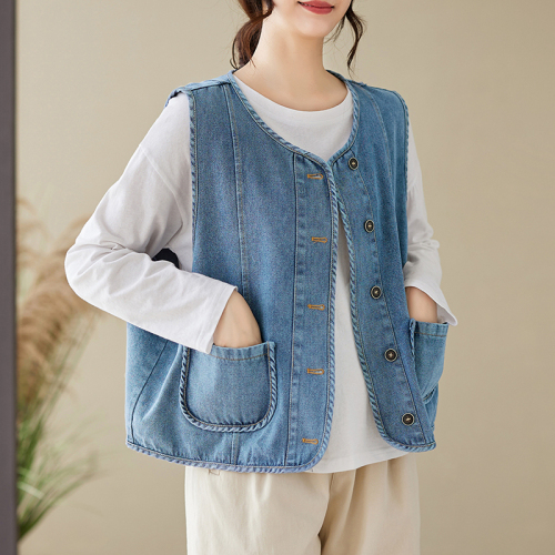 2024 new autumn Korean style large size flesh-covering retro casual temperament flesh-covering denim vest