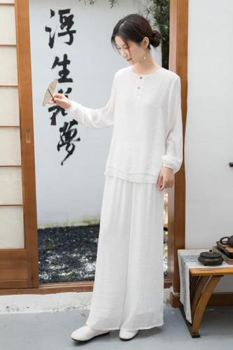 2024 New Ethnic Style Cotton Linen Zen Meditation Suit National Style Tea Suit Performance Suit Two-piece Set for Women