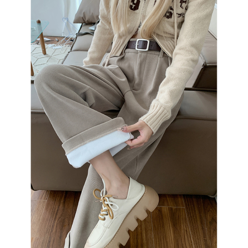 Real shot!  2024 Autumn and Winter Velvet Loose Suit Pants Casual Pants Women's Wide Leg Pants High Waist Slim Nine-Point Pants