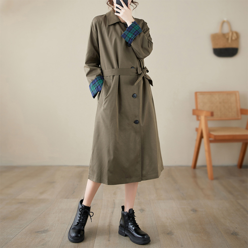 Autumn New Retro Classic Single Breasted Khaki Loose Casual Long Windbreaker Jacket for Women