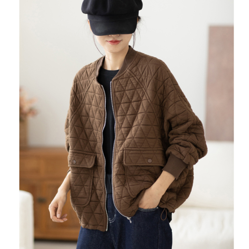 2024 winter new style diamond-shaped plaid pressed line stylish slim coat thickened warm large pockets simple jacket