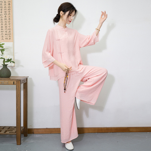 2024 New Ethnic Style Cotton Linen Zen Meditation Practice Wear Two-piece Set National Style Tea Wear Yoga Wear for Women