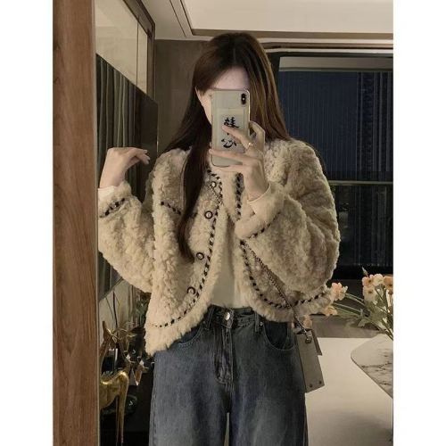 Xiaoxiangfeng jacket women's winter 2024 new imitation lamb wool loose short style high-end street long-sleeved cotton coat