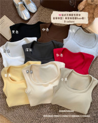 實拍~秋冬新款圓領磨毛保暖背心修身內搭帶胸墊無袖上衣