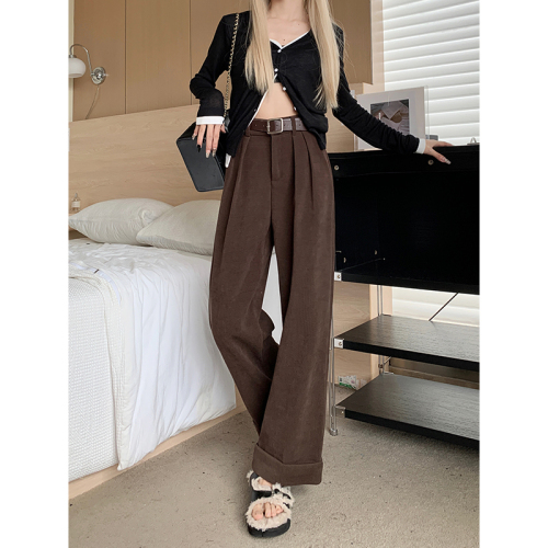 Real shot!  2024 Autumn and Winter Velvet Loose Suit Pants Casual Pants Women's Wide Leg Pants High Waist Slim Nine-Point Pants