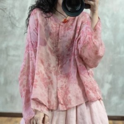 Autumn new thin ramie gentle rose print loose temperament elegant age-reducing shirt