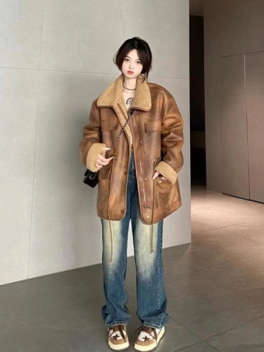 Official photo Maillard wears lamb wool cotton coat for women winter American suede reversible chic leather jacket