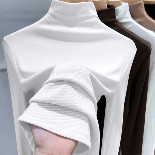 Ruffled Velvet 1*1 Half High Neck Velvet Underwear for Women's Autumn and Winter New Slimming Warm Top 