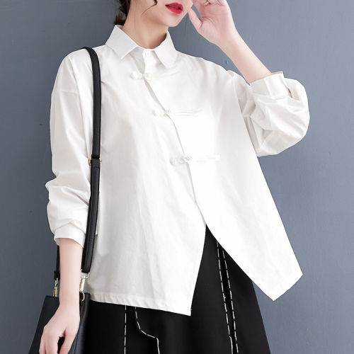 2024 Autumn Chinese style long-sleeved shirts for women with irregular buttons and niche design shirts