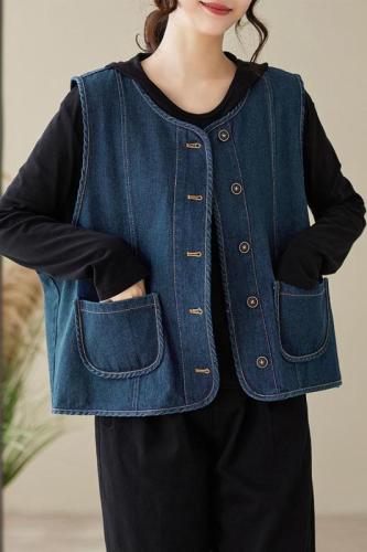 2024 new autumn Korean style large size flesh-covering retro casual temperament flesh-covering denim vest