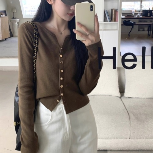 Retro Chic V-neck Knitted Cardigan 2024 Spring Autumn and Winter Temperament Bottoming Top Women's Threaded Outer Long Sleeves