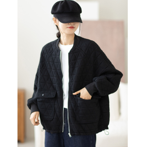 2024 winter new style diamond-shaped plaid pressed line stylish slim coat thickened warm large pockets simple jacket