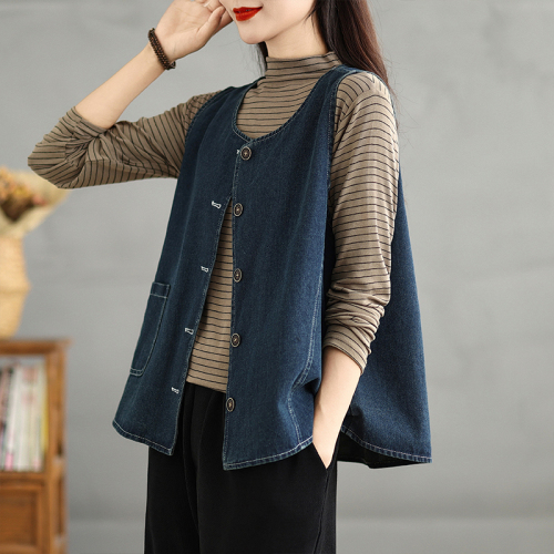 Washed denim vest Autumn new fashion retro simple loose slim vest vest