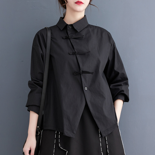 2024 Autumn Chinese style long-sleeved shirts for women with irregular buttons and niche design shirts