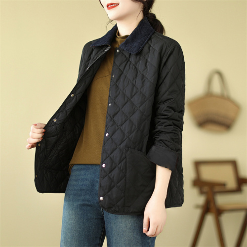 2024 new winter short thin cotton jacket for women Korean style small rhombus design niche cotton jacket