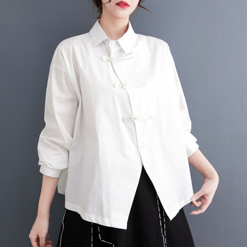 2024 Autumn Chinese style long-sleeved shirts for women with irregular buttons and niche design shirts