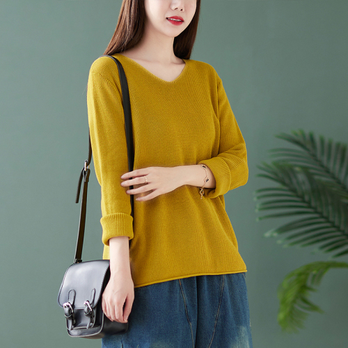 2024 new autumn cotton V-neck sweater long-sleeved sweater versatile pullover bottoming shirt