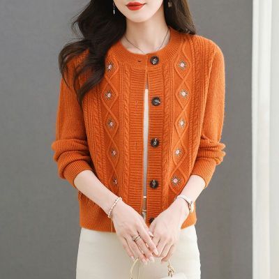 2024 new style knitted cardigan for women, fashionable embroidered sweater for spring and autumn wear, round neck, foreign style, loose and versatile jacket