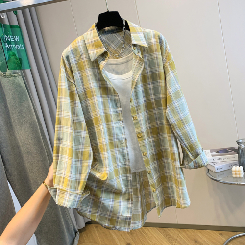 2024 new autumn style yarn-dyed cotton plaid coat small clear casual large size top for women