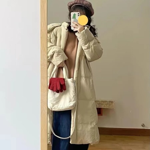 Official picture of women's winter retro hooded cotton coat, mid-length knee-length cotton coat, versatile loose thickened student cotton coat