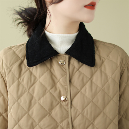 2024 new winter short thin cotton jacket for women Korean style small rhombus design niche cotton jacket