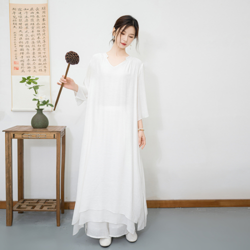 2024 New Ethnic Style Cotton Linen Zen Meditation Practice Wear Set National Style Yoga Wear Tea Wear for Women