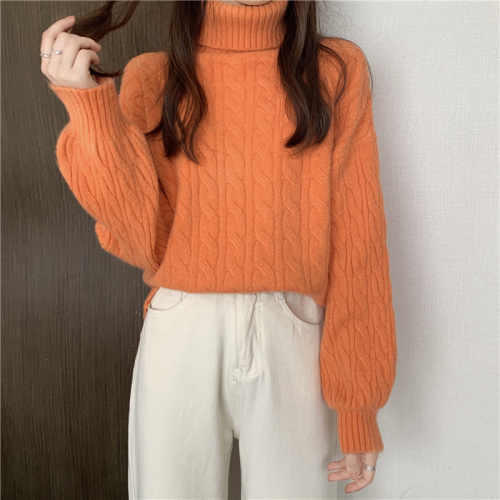 Real shot Korean style new style high collar thickened twist loose versatile sweater top jacket for women