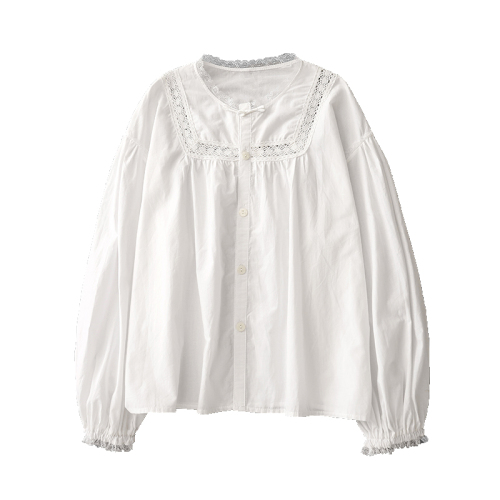 2024 Autumn New Lace Spliced ​​Babydoll Shirt Loose Small Fresh White Shirt Comfortable Large Size