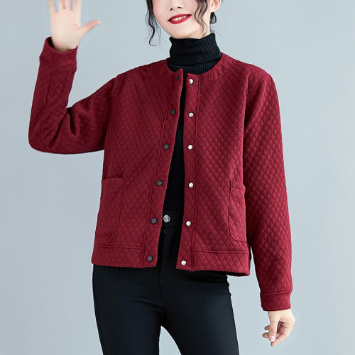 New coat solid color simple large size women's loose round neck slim cotton jacket coat 200 pounds cardigan