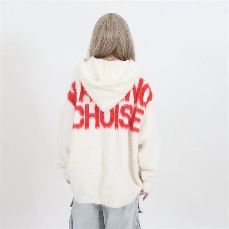 American lazy style letter hooded sweater for women 2024 new Korean style loose retro sweater ins