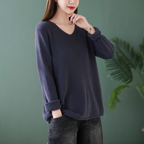 2024 new autumn cotton V-neck sweater long-sleeved sweater versatile pullover bottoming shirt