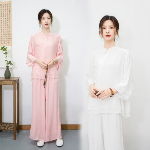 2024 New Ethnic Style Cotton Linen Zen Meditation Practice Wear Two-piece Set National Style Tea Wear Yoga Wear for Women