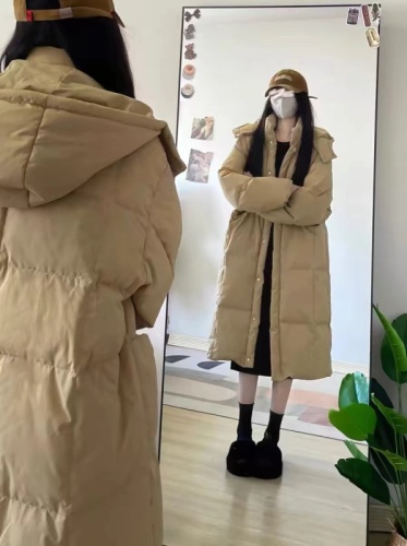 Official picture of women's winter retro hooded cotton coat, mid-length knee-length cotton coat, versatile loose thickened student cotton coat