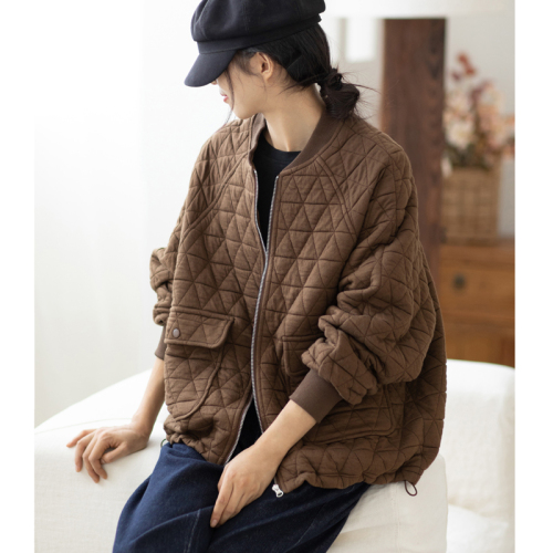 2024 winter new style diamond-shaped plaid pressed line stylish slim coat thickened warm large pockets simple jacket