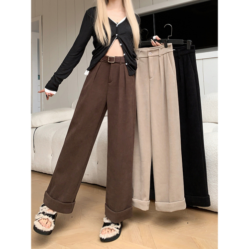 Real shot!  2024 Autumn and Winter Velvet Loose Suit Pants Casual Pants Women's Wide Leg Pants High Waist Slim Nine-Point Pants