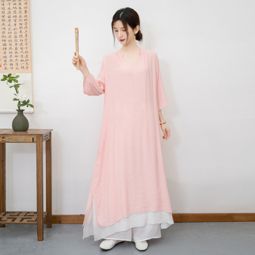 2024 New Ethnic Style Cotton Linen Zen Meditation Practice Wear Set National Style Yoga Wear Tea Wear for Women