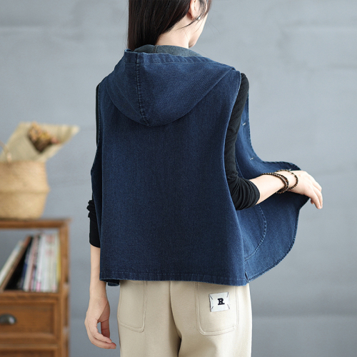 Retro casual denim vest Autumn new Japanese style artistic irregular wavy edge vest