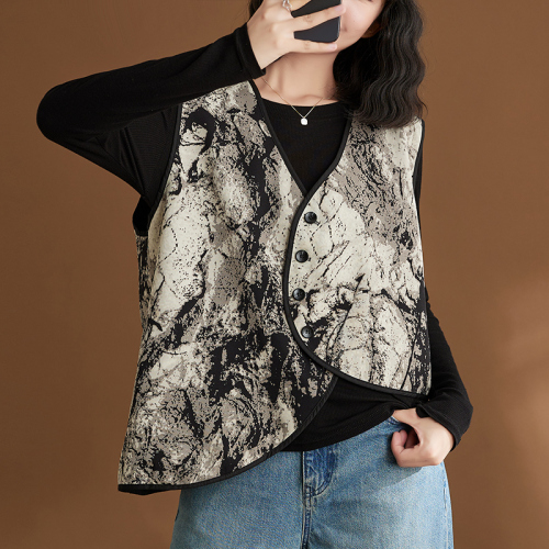 New Chinese style reversible design curved hem vest jacket loose outer vest top