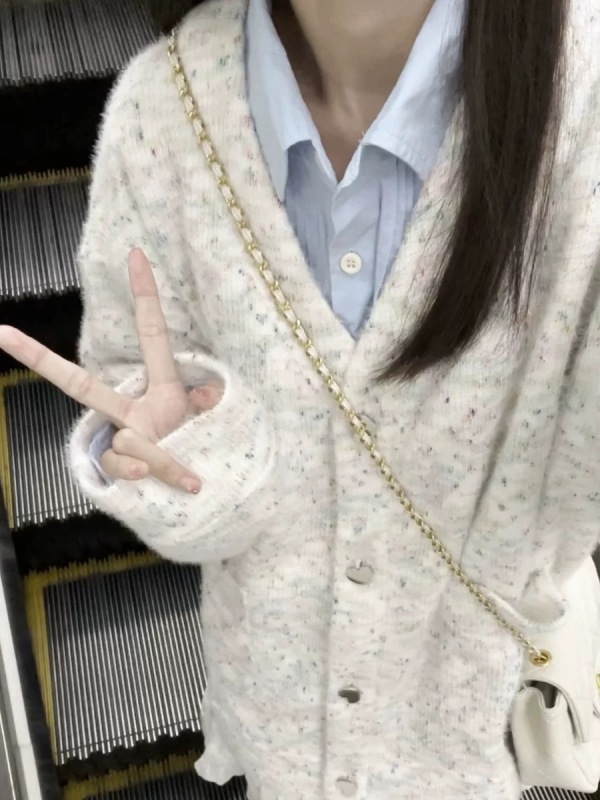 Colorful polka dot soft glutinous milk fufu sweet cardigan sweater for women spring and autumn loose college style v-neck knitted jacket