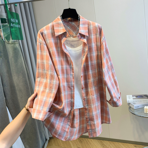 2024 new autumn style yarn-dyed cotton plaid coat small clear casual large size top for women