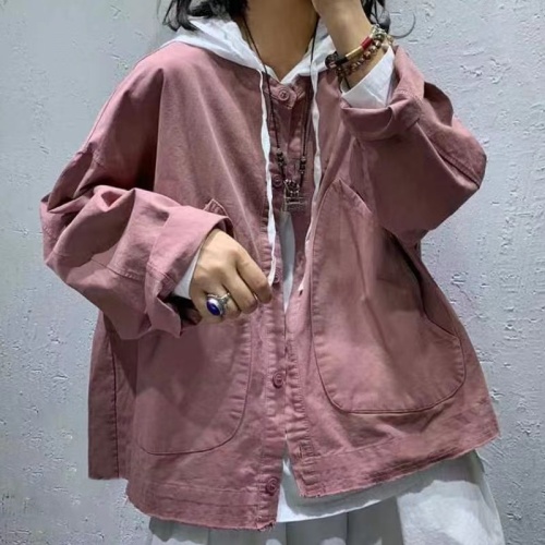 2024 new high-density twill large size cotton short jacket retro yarn-dyed outer long-sleeved cardigan