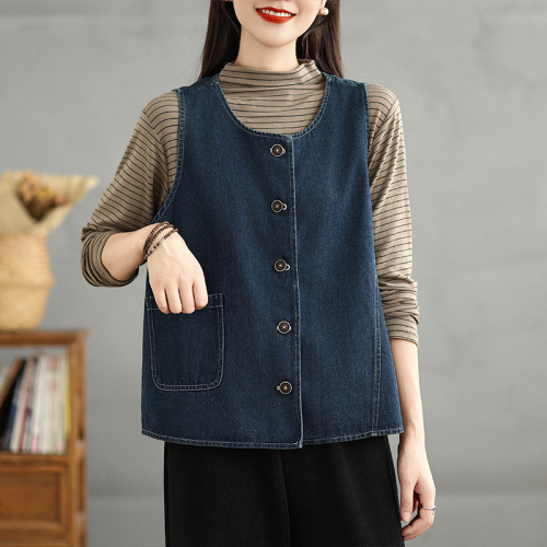 Washed denim vest Autumn new fashion retro simple loose slim vest vest