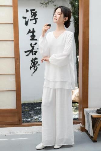 2024 New Ethnic Style Cotton Linen Zen Meditation Suit National Style Tea Suit Performance Suit Two-piece Set for Women